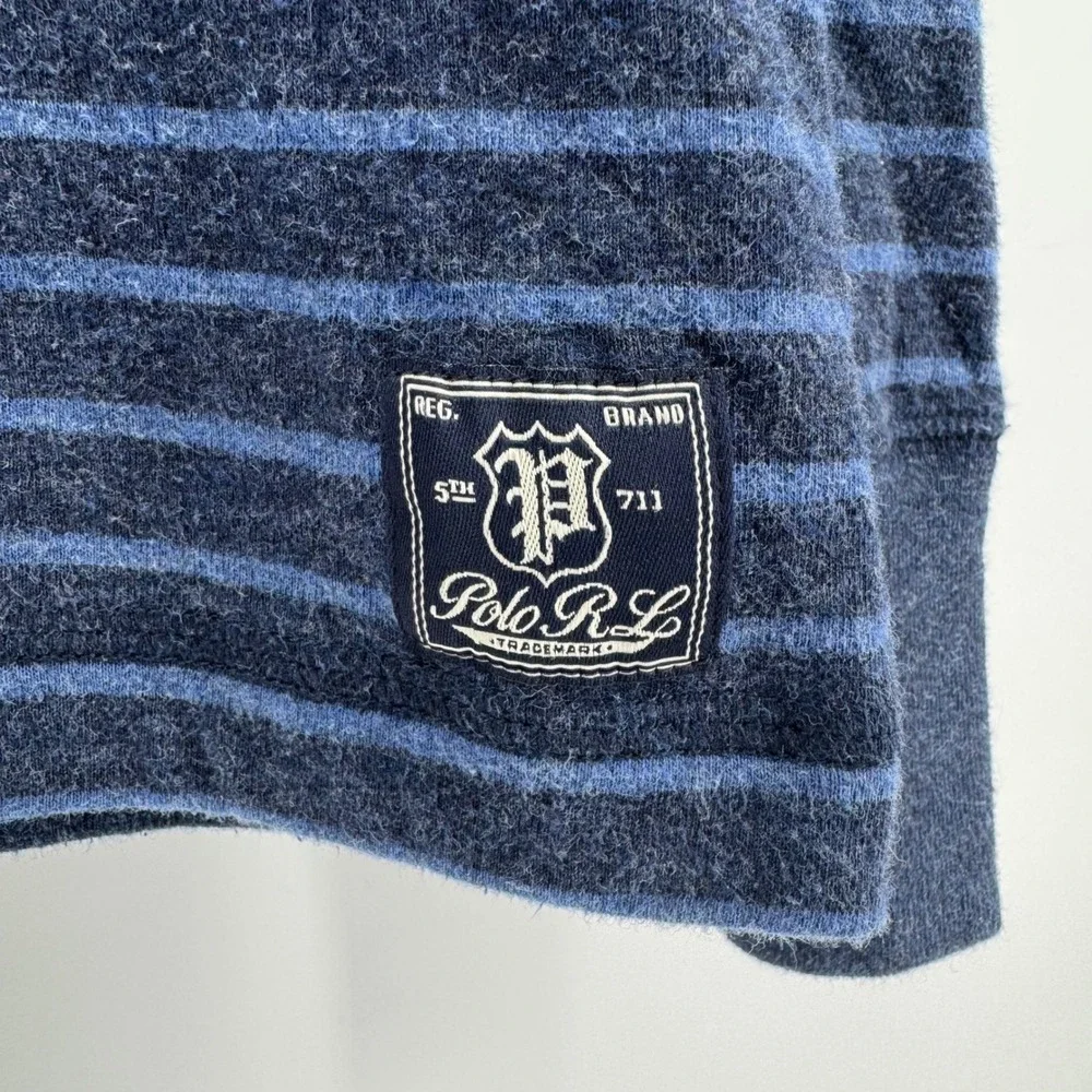 Polo Ralph Lauren Hoodie Mens Large Blue Striped Henley Pullover 710741697003